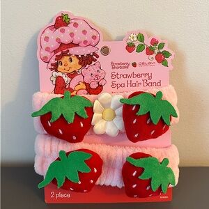 Strawberry Shortcake Set of 2 Fluffy Pink Red Spa Headbands Hair Accessories NWT